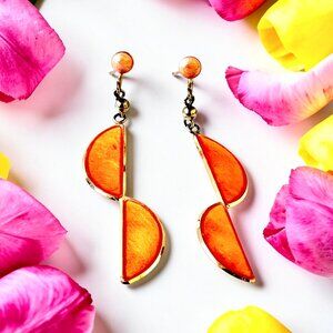 Vintage Orange Peach Screw Back Earrings Lucite ? Dangle Drop Half Moons